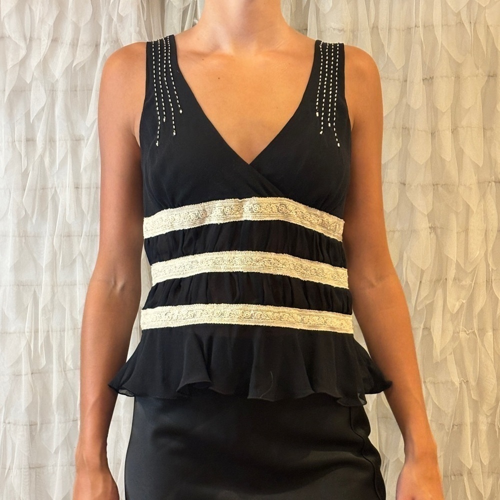 Max Studio Black Chiffon Peplum Lace Trim Sleeveless Top | Women's Size Small - Picture 5 of 10